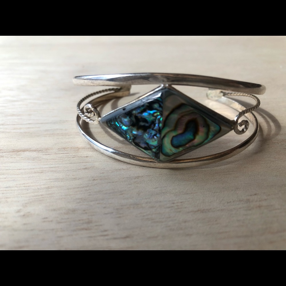 Vtg Alpaca Silver Cuff ACA Mexico Abalone Shell